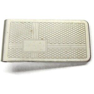 Money Clip Classic Diamond Pattern Silver Tone Stainless Wallet Card Cash ID